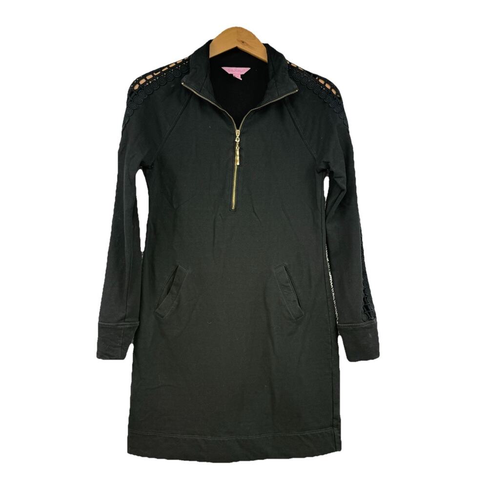 Lilly Pulitzer Skipper Solid Popover Shirt Dress Black Gold Zipper Onyx Size XXS - Picture 3 of 10